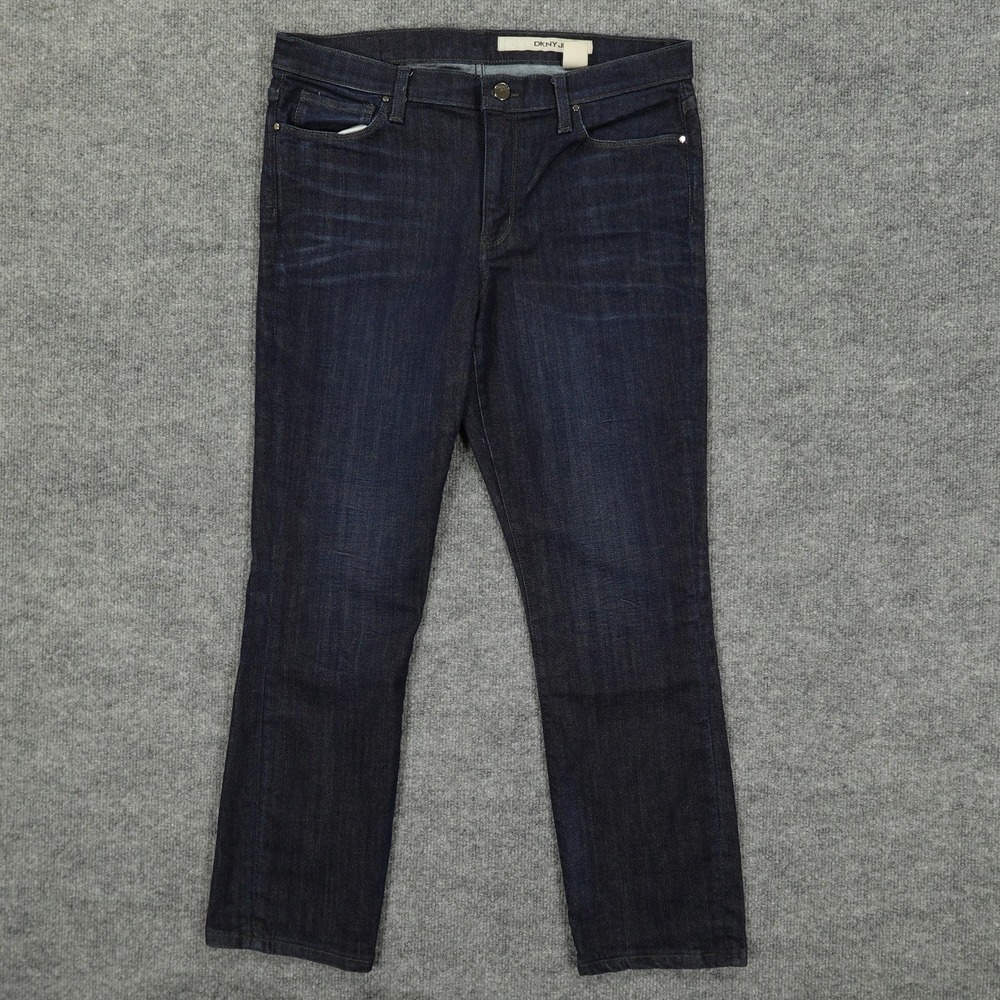 DKNY Jeans Womens 12 32x28 Blue‎ Dark Wash Straight Stretch Denim Mid Rise